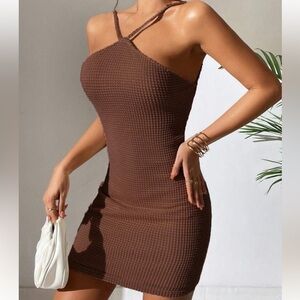 SHEIN Brown Textured Mini Dress